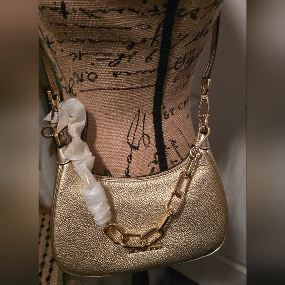 MICHAEL KORS Cora Medium Metallic Leather Shoulder Bag Gold - Picture 8 of 9